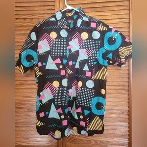 Super Massive NWT 80s Retro Neon Geometric Mens Shirt Size Medium